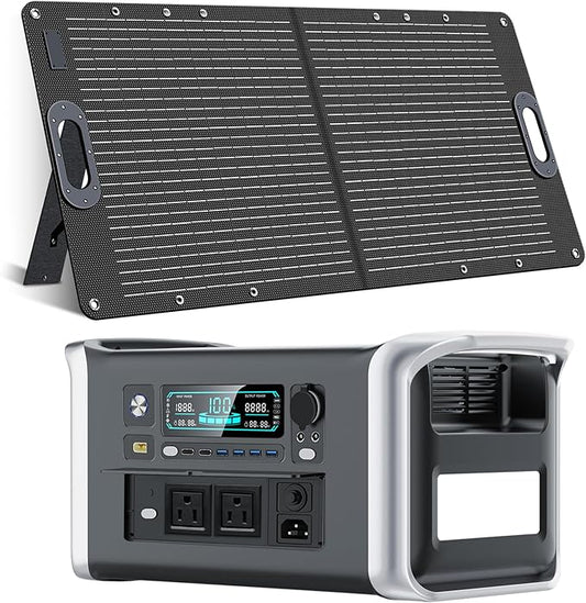Solar Generator 1600W with 100W Solar Panel - 1024Wh Portable Power Station 1000W AC Output Fast Charging 0-80% in 1Hr for RV Camping Off-grid Living