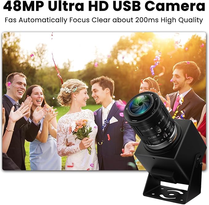 USB Camera 48MP Webcam 8K Ultra HD USB Webcam 3.6-10mm 3X Manual Zoom Lens for Computer Lightburn Close up Cam for Laser Engraver Plug and Play for Document Scanning Face Recognition