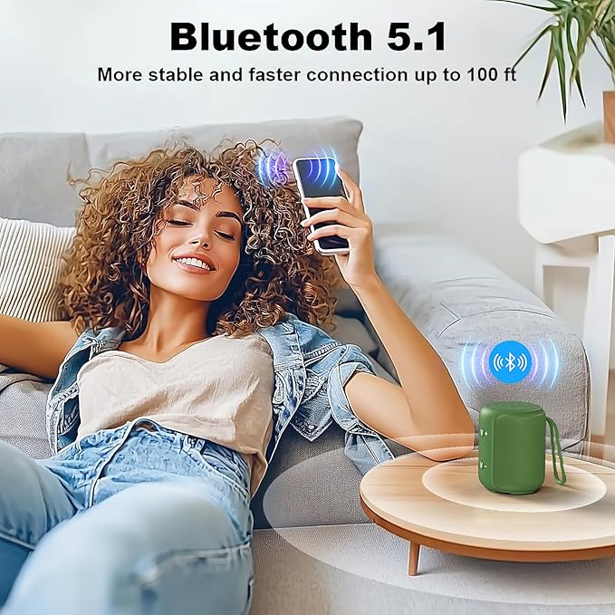 Bobtot Portable Speaker Bluetooth, IPX6 Shower Speaker Waterproof, 15H Playing Time, Loud and Stereo Sound with Bass, Dual Pairing for Party, Camping, Travel, Green