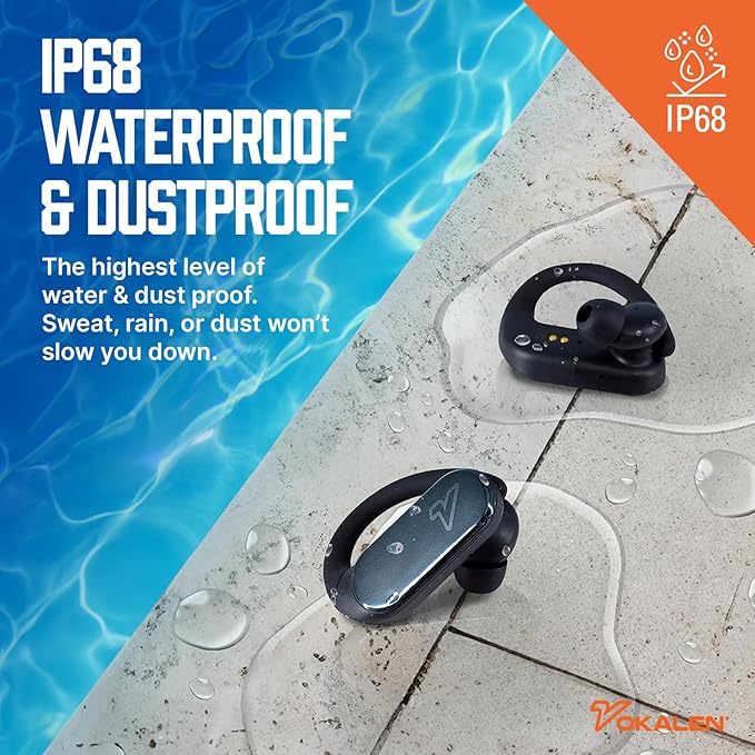 VOKALEN Reflex Pro - Wireless Sport Earbuds with Ear Hooks, Active Noise Cancellation, up to 50H of Battery Life, IP68 Dust and Waterproof, Touch Control, Secure Fit for Sports (White)