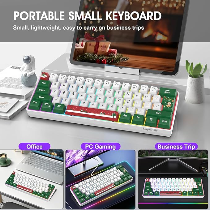 Snpurdiri 60% Wired Gaming Keyboard, RGB Backlit Small Ultra-Compact 61 Keys 60 Percent Gaming Keyboard for PC/Mac Gamer, Typist, Travel, Easy to Carry on Business Trip(Red Green White)