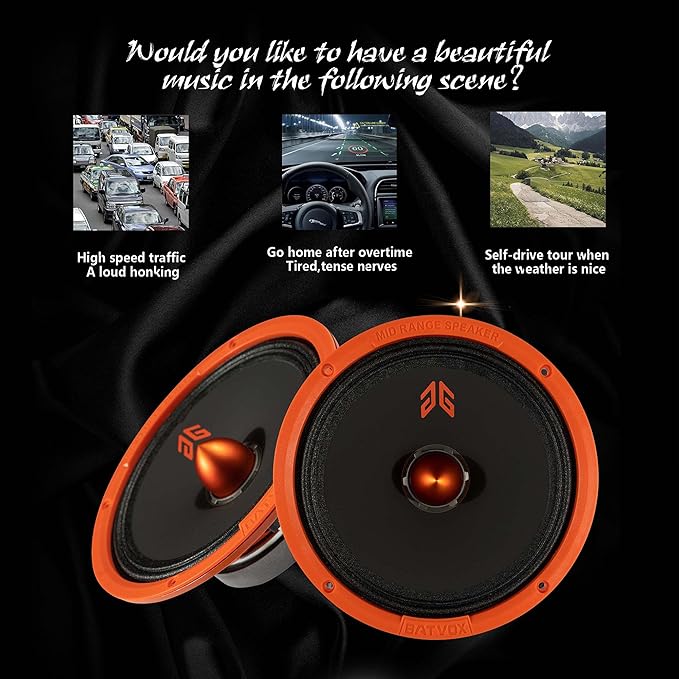 MX80E1 Midrange Loudspeaker 8" Orange Bullet, 560W Max, 6 Ohms, Premium Quality Audio Door Speakers for Car or Truck Stereo Sound System, Orange (2 Speaker)