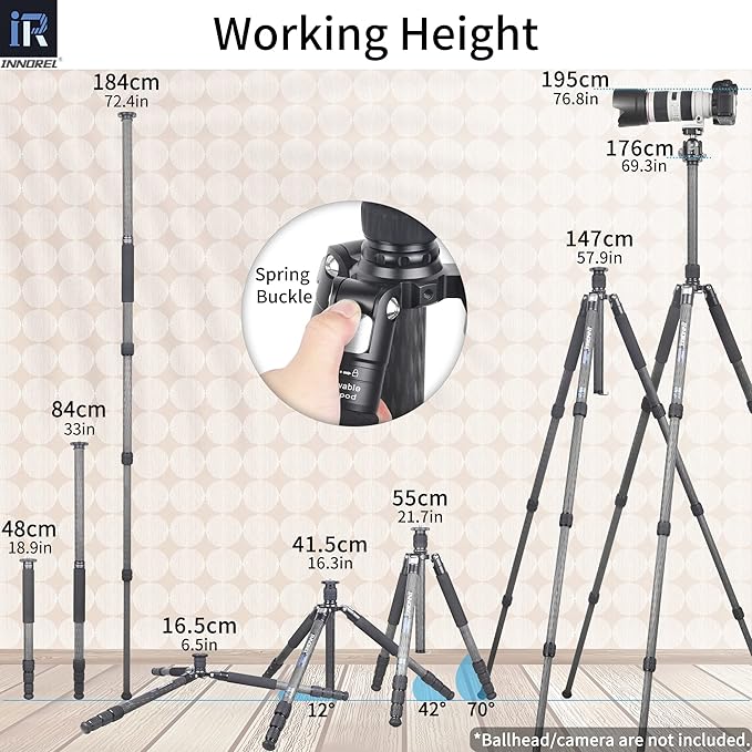 Carbon Fiber Tripod-INNOREL RT85C Without Ballhead Super Professional Tripod Monopod Heavy Duty Stand Support for Digital DSLR Camera Black