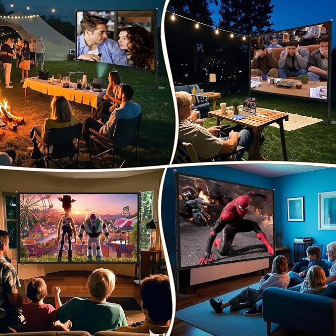 Outdoor Projector Screen with Stand - 100 Inch Portable Projector Screen Indoor and Outdoor Projector Screens 16:9 5K HD Wrinkle Free Lightweight Movie Screen with Carry Bag,Enioy Movie Nights
