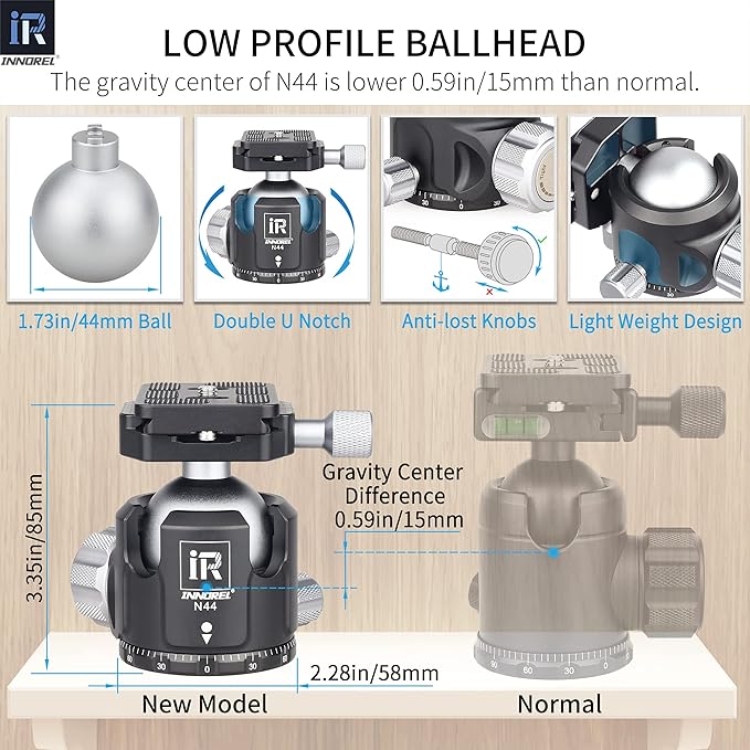 Carbon Fiber Tripod-RT75CM Super Professional Tripod Monopod Heavy Duty Compact Stand Support with 44mm/1.73in Low Gravity Center 360°Panoramic ballhead for Digital DSLR Camera, max Load 20kg/44lb