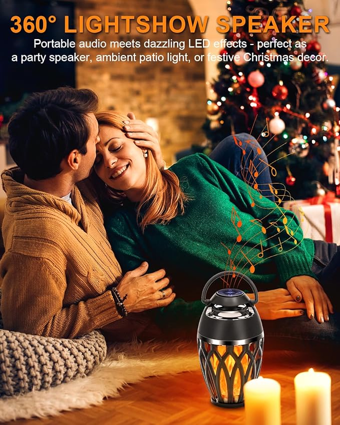 Vanten 2 Packs Outdoor Bluetooth Speakers, Bluetooth 5.0 Led Flame Speaker, IPX5 Waterproof Flame Torch Atmosphere Speaker, Flame Lamp, Gifts for Men Women, Decorations for Party Garden Patio