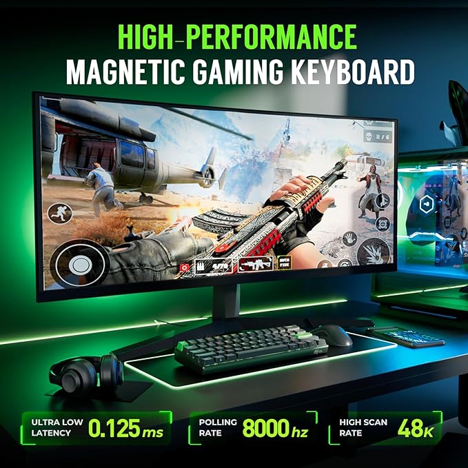 RK ROYAL KLUDGE C61 HE Gaming Keyboard 60% Wired Mechanical Keyboard with Hall Effect Magnetic Switch 8000Hz Polling Rate Rapid Trigger RGB Backlit, 61 Keys, Black Green