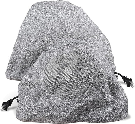 6.5" Bluetooth 5.4 Outdoor Rock Speakers, 450 Watt IPX6 Waterproof Wireless Multi-Sync up to 200 Speakers Auto-Pairing Auracoast Networking Tech for Backyard Garden(Pair, Gray) (6.5 Inch)