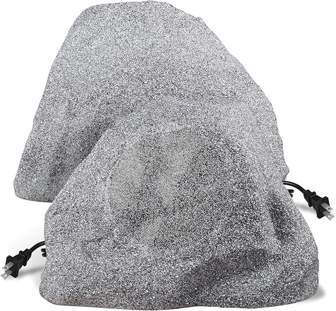 8" 5.4 Bluetooth Outdoor Rock Speakers, 650 Watt IPX6 Waterproof Wireless Multi-Sync up to 200 Speakers Auto-Pairing Auracoast Networking Tech for Backyard Garden(Pair, Gray) (8 inch)