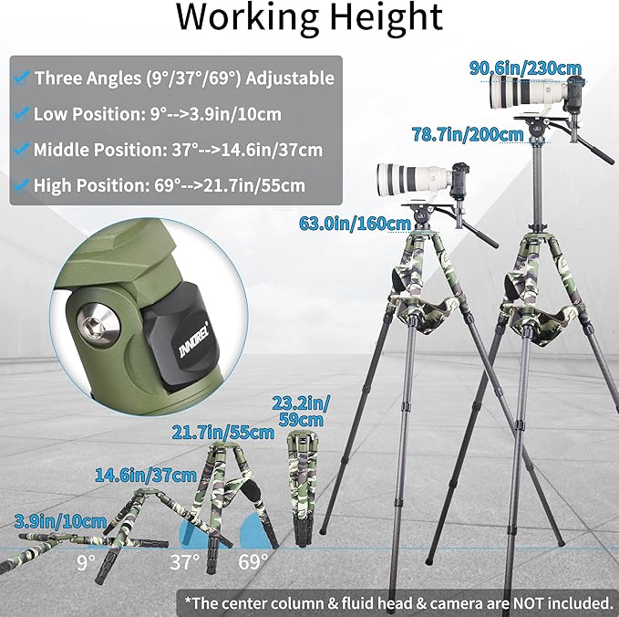 Carbon Fiber Bowl Tripod-INNOREL RT90CG Heavy Duty Bowl Tripod with 75mm Bowl Adapter 40mm Leg Tube Ultra Stable Professional Camera Tripod Max Load 88lb/40kg Green Camouflage Sleeve