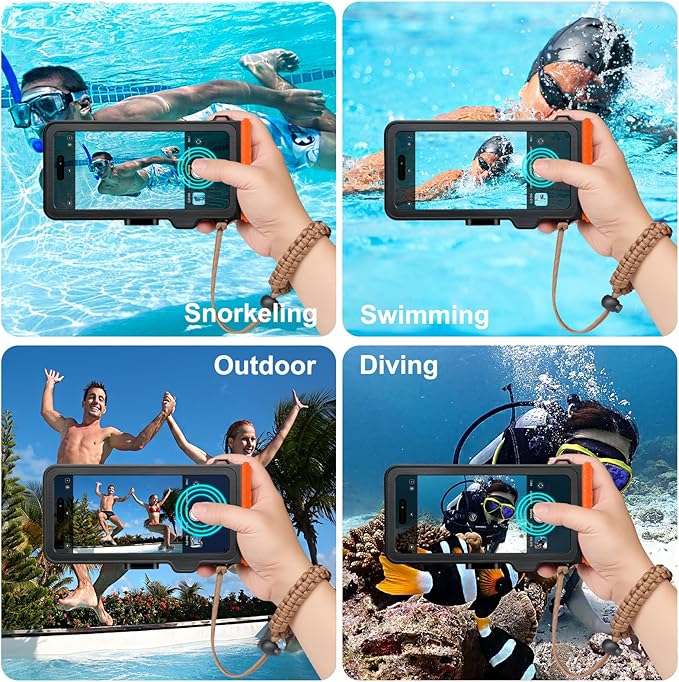 Waterproof Phone Case for Snorkeling & Diving (33ft/10m), IP68 Waterproof Hard Case for Swimming, Universal Underwater Touch Screen Case Compatible with iPhone (Orange, 4th Generation Phone Case)