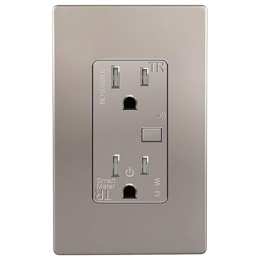 TOPGREENER Smart Wi-Fi Outlet with Energy Monitoring, Tamper-Resistant, Control Lighting and Appliances from Anywhere, in-Wall, No Hub Required, Compatible with Alexa and Google Assistant, Nickel