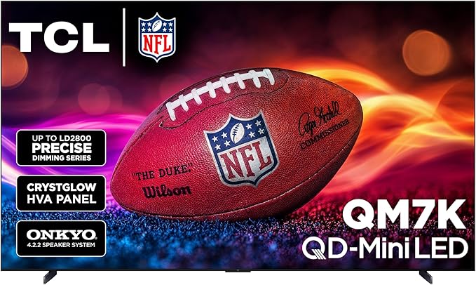 TCL 115-Inch QM7K QLED 4K Smart QD-Mini LED TV with Google TV (115QM7K, 2025 Model) Dolby Vision IQ, Dolby Atmos, HDR, Game Accelerator up to 288Hz, Voice Remote, Compatible with Alexa
