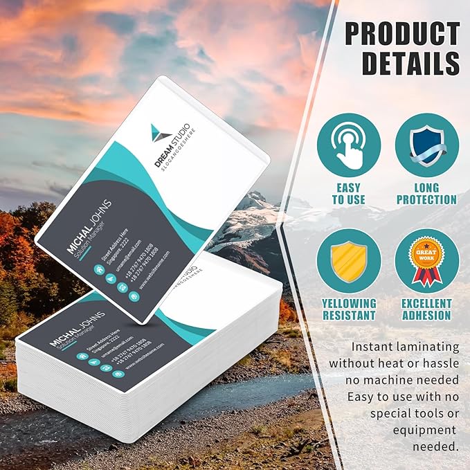 100 Sheets Self Seal Laminating Pouches Business Card Size 2.6x3.9inch Self Adhesive Laminating Sheets Gloss Finish No Laminating Machine Needed for Id Card Small Card