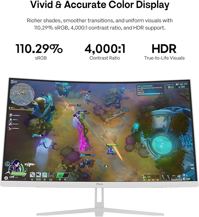 Pixio PXC279 Wave White 27 inch 300Hz Refresh Rate FHD 1080p Resolution 1650R Curved Fast VA Panel 1ms GTG Response Time Adaptive Sync HDR Curved Gaming Monitor