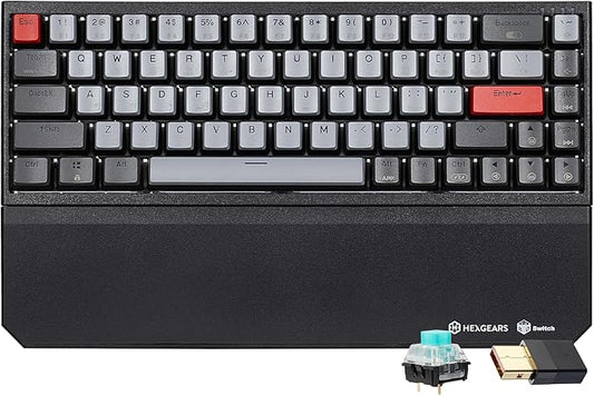 Hexgears X1 Pro Wireless Mechanica Keyboard, Hot-swappable Clicky Switch Gaming Keyboard Bluetooth/2.4G/USB-C Mini Compact with Wrist Rest - Blakc/Gray