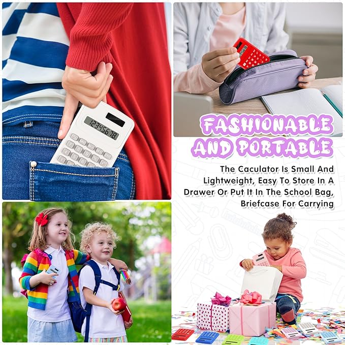 LEIFIDE 24 Pack Pocket Calculator Small Bulk Basic 4 Function Calculator 8 Digit Display Battery Powered for Desktop Home Office School Student Kids(Multicolor)