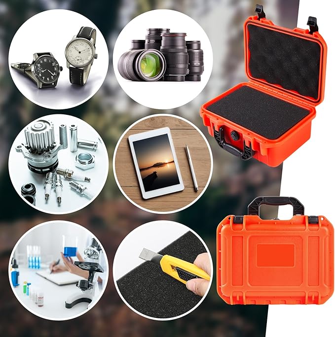 11.3 x 8.7 x 4.2 Inch Waterproof Hard Case with DIY Customizable Foam Insert Portable Protective Case with Knife for Camera Drones Equipments Tools Test Instruments (Reddish Orange)