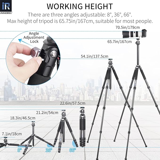 Carbon Fiber Tripod-INNOREL GT284C Professional Compact Tripod for DSLR Camera Heavy Duty Stand with Low Gravity Center Ball Head Special-Shaped Center Column 1.14in/29mm Tube Max Load 44lbs/20kg