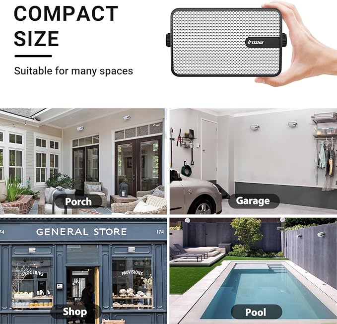 Inwa Upgraded Bluetooth Outdoor Speakers, IPX5 Waterproof Wall Mount Speaker, Powerful Bass, Wireless Sync Up to 100 Speakers, Indoor/Outdoor Sound System for Patio/Porch/Gazebo/Garage(MZ-632, 2 PCS)