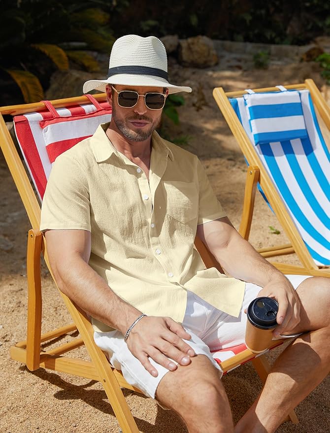 Vssjavun Mens Short Sleeve Button Down Shirts Casual Cotton Shirt Summer Beach Tops with Pocket