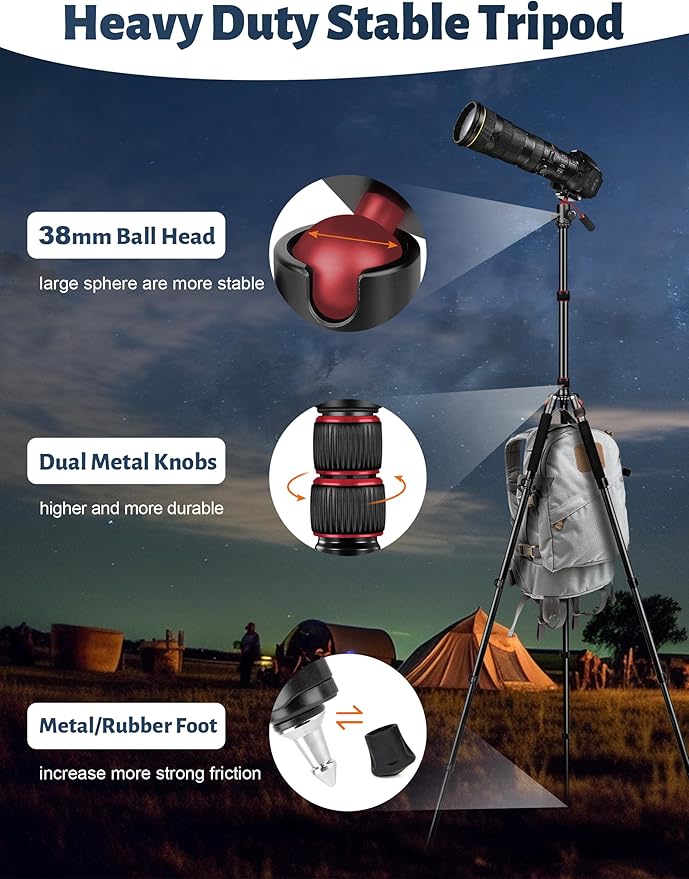 JOILCAN Camera Tripod, 83" Heavy Duty Aluminum Tripod for DSLR/Camera/Smartphone - with Handle, Converts to Monopod, Holds 35lbs