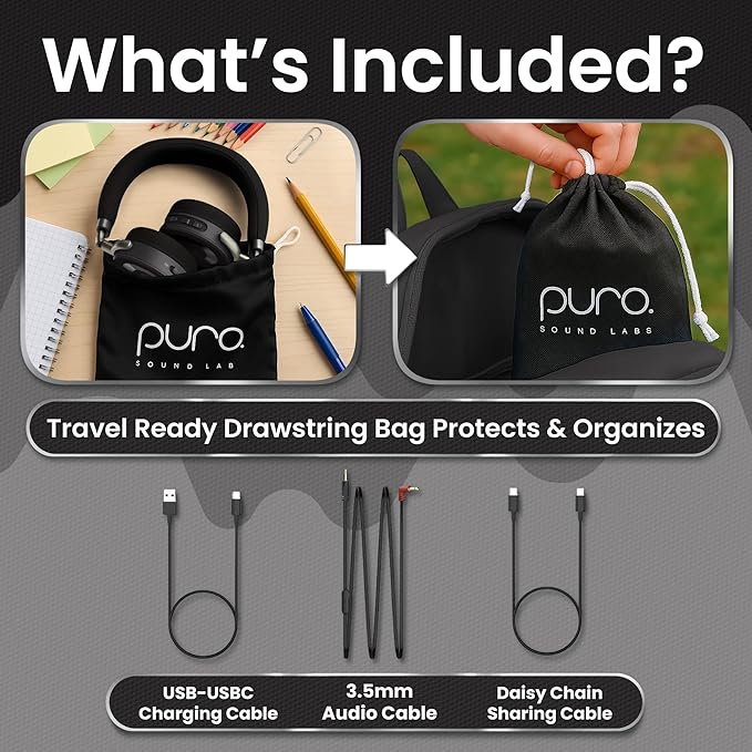 Puro Sound Labs JuniorJam Plus Volume-Limiting Wireless Bluetooth Headphones for Kids, Secure Audio with Adjustable On-Ear Design, 22-Hour Battery, Ideal for Tablets, Smartphones & PCs - Black