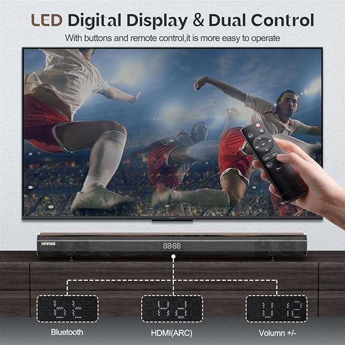 Soundbar, 100Watts-32 Inches Sound Bar for Smart TV, with 6 Built-in Speakers (2 Surround Bass),3EQ Modes, Bluetooth Sound Bar with HDMI(ARC), Optical, AUX, COA and USB Inputs (Wood Color)