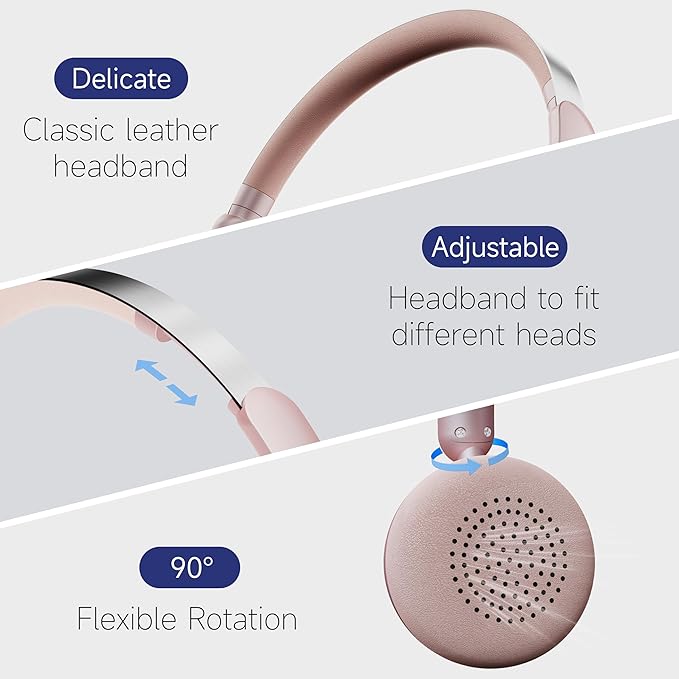 Sirius Wireless Retro Headphones, Bluetooth 5.4, 70H Playtime, ANC/ENC Active Noise Cancelling Reduction On-Ear with Microphone, Throwback 80's/ 90's Design-Pink