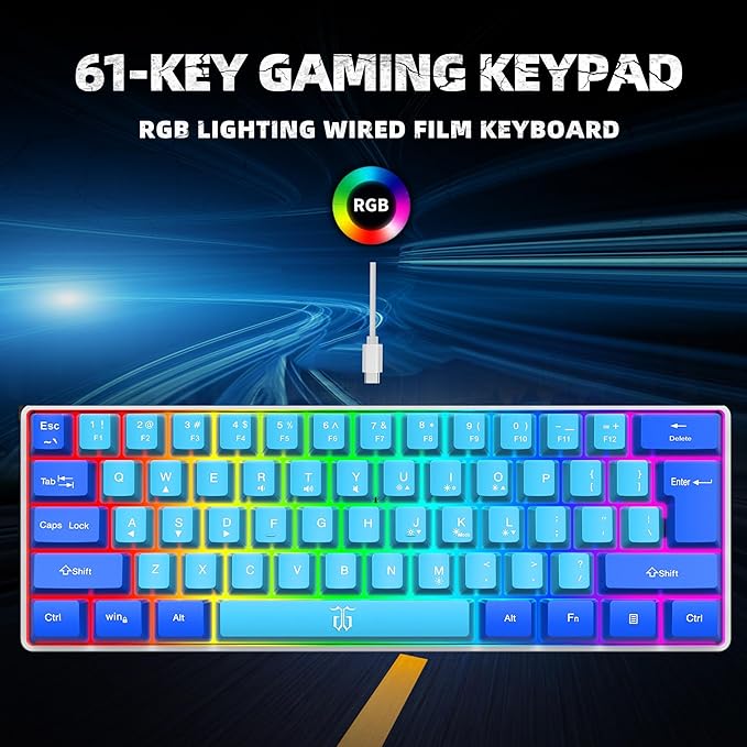 Snpurdiri 60% Wired Gaming Keyboard, RGB Ultra-Compact Mini Keyboard, Waterproof Mechanical Feeling Small Keyboard for PC/Mac Gamer, Typist, Travel, Easy to Carry on Business Trip (Blue-Wathet)