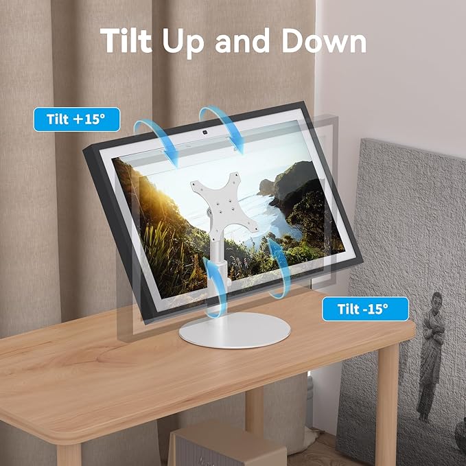 Almoz Sturdy Stand Compatible with Echo Show 21, Show 15 (All Generations) with Adjustable Tilt, 4 Height Levels, Flexible Viewing and Solid Support for Show 15 2nd Gen (Basic-Silver)