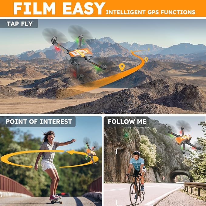 GPS Drones with 4K Camera for Adults with Brushless Motor and Follow Me Mode,Long Flight Time and Distance,5G FPV Transmission and Auto Return,G9 Foldable RC Quadcopter for Beginner and Kids,Under249g (Dark gray)