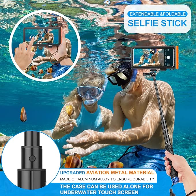Bluetooth Selfie Stick, Underwater Diving Surfing Swimming Bluetooth Phone Selfie Stick, Extendable & Portable Waterproof Video Recording Compatible with iPhone/Android Cellphones and Gopro AKASO etc.