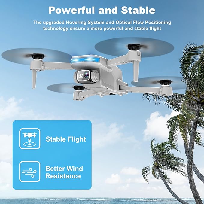 Drone with 1080P Camera - Foldable Remote Control Quadcopter with Voice Gesture Control, 3D Flip, One Key Start, Emergency Stop, 2 Batteries, Easier to use, Toy for Adults Beginners, Grey