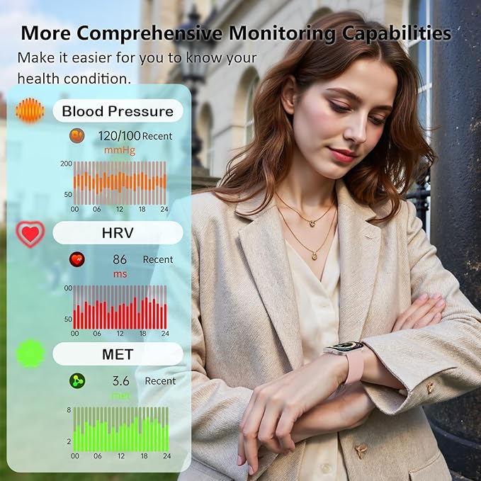 Smart Watch for Men Women, Answer/Make Calls,1.85"HD AMOLED Curved Display Fitness Watch with Blood Pressure Sleep Heart Rate Monitor, AI Dial, AI Q&A,120+ Sports True IP68 Waterproof Smartwatch,Peach