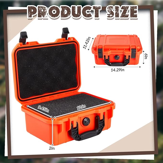 14.3 x 11.4 x 4.5 Inch Waterproof Hard Case with DIY Customizable Foam Insert Portable Protective Case with Knife for Camera Drones Equipments Tools Test Instruments (Reddish Orange)