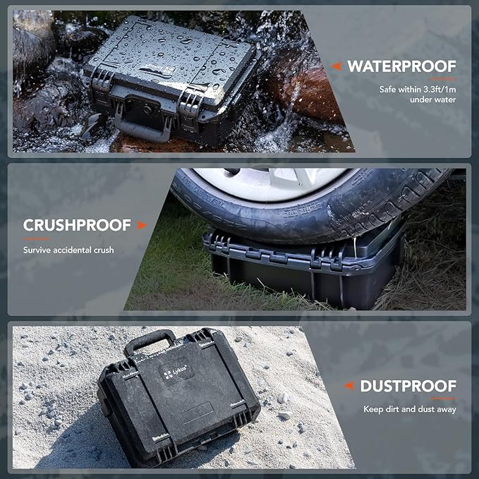 Lykus HC-3510 Waterproof Hard Case with Customizable Foam Insert, Interior Size 13.78x11.81x5.12 in,Suitable for camera,lens,drone,mic,flashlight,telescope,action cam,electronics,tools,and more