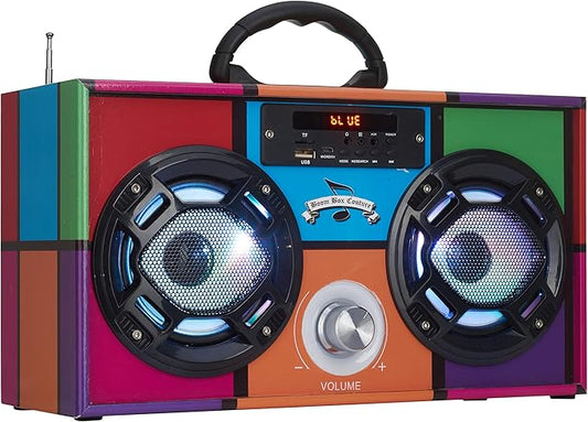 Mini Boombox with LED Speakers – Retro Bluetooth Speaker w/Enhanced FM Radio - Perfect for Home and Outdoor (Retro)