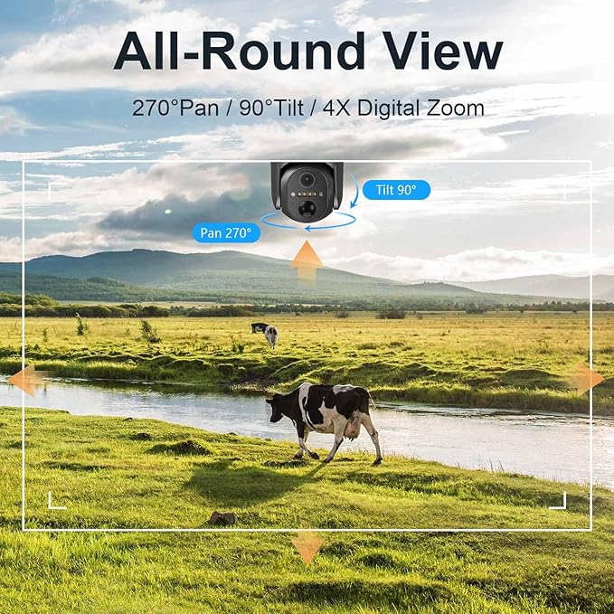 No WiFi Security Camera, 4G LTE Cellular Security Cameras Wireless Outdoor, Solar Outdoor Camera Wireless, 2K Color Night Vision, Motion Alert, Playback, SIM Included, 2-Way Talk (2 Pack)