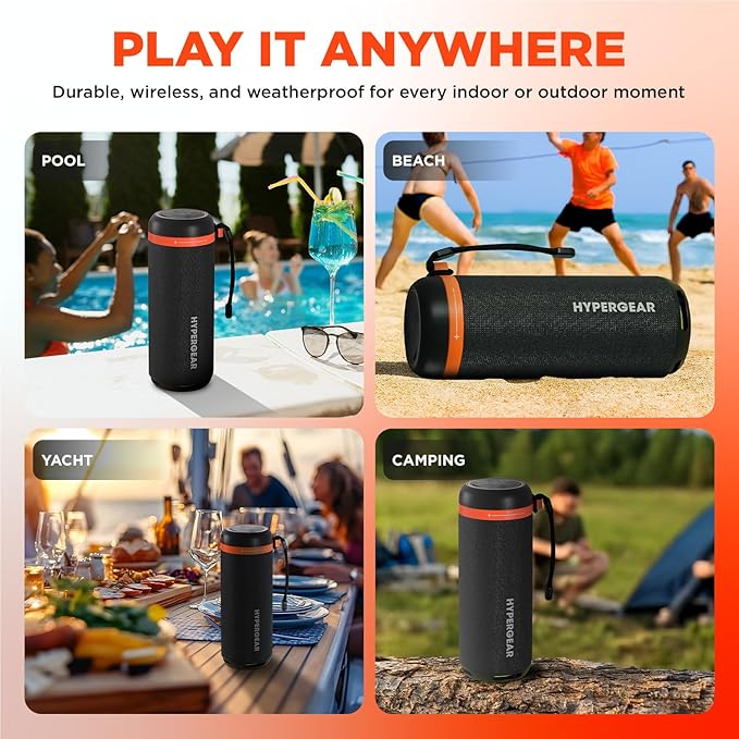 HyperGear SoundTower Bluetooth Speaker - 10W Portable Speakers Bluetooth Wireless Pairing for Shower Speaker, Beach Audio Blue Tooth Speakers Outdoor - Loud Boosted Bass HD Sound BT5.4, Built-in Mic