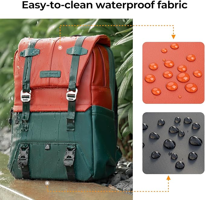 K&F Concept 20L Camera Case for Photographers Large Capacity PU Leather Camera Bags with Raincover, 15.6 Inch Laptop Compartment for Camera Drone Bags