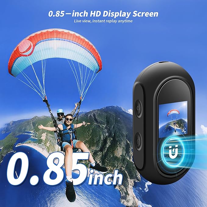1080P Mini Action Camera, Magnetic Mini Body Cam, Portable Small Sports Camera, HD 1080P Action Camera with Display Screen for Bicycle and Motorcycle Helmet Camera for Work, Travel, Pet Walking