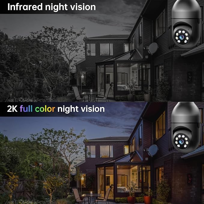 WESECUU Light Bulb Security Camera -5G& 2.4GHz WiFi 2K Security Cameras Wireless Outdoor Motion Detection and Alarm,Two-Way Talk,Color Night Vision,Human Detection, Bulb Camera Compatible with Alexa