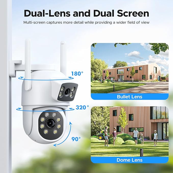 2K Dual Lens Security Cameras Wireless Outdoor, 5G & 2.4G WiFi Pro Home Security Camera System with Color Night Vision, Auto Tracking, 2-Way Audio, 360° Pan & Tilt, 500GB HDD 10CH NVR No Subscription