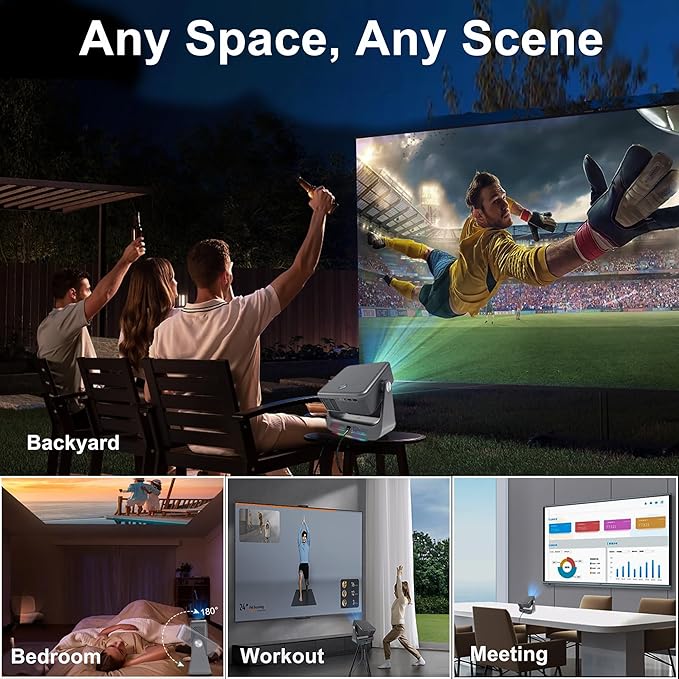 【Official Licensed GTV】Smart TV Projector with WiFi and Bluetooth, Outdoor Portable Projector Native 1080P, 800 ANSI, Voice Input, Auto Focus, 4K Supported, Mini FHD Home Movie Proyector iOS/Android