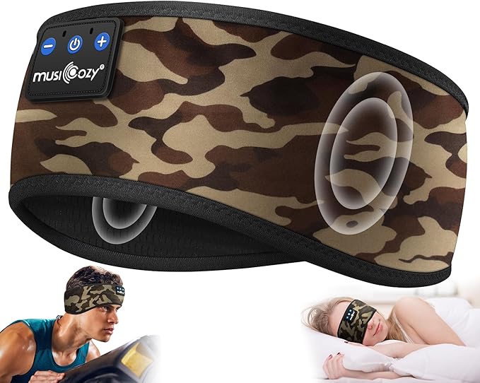 MUSICOZY Sleep Headphones Bluetooth 5.4 Headband, Sports Wireless Earphones Sweat Resistant Earbuds Sleeping Headphone with Ultra-Thin HD Stereo Speaker for Workout Running Cool Gadgets