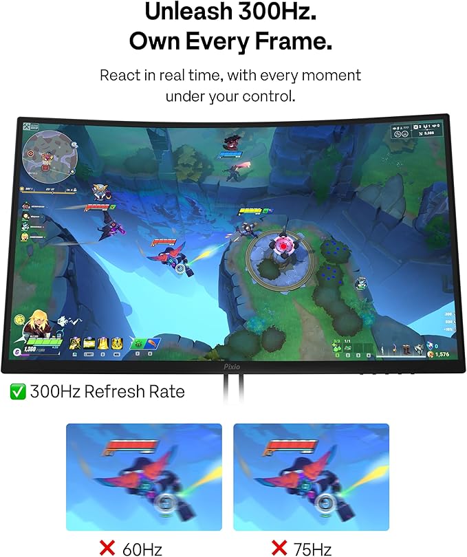 Pixio PXC279 Wave 27 inch 300Hz Refresh Rate FHD 1080p Resolution 1650R Curved Fast VA Panel 1ms GTG Response Time Adaptive Sync HDR Curved Gaming Monitor