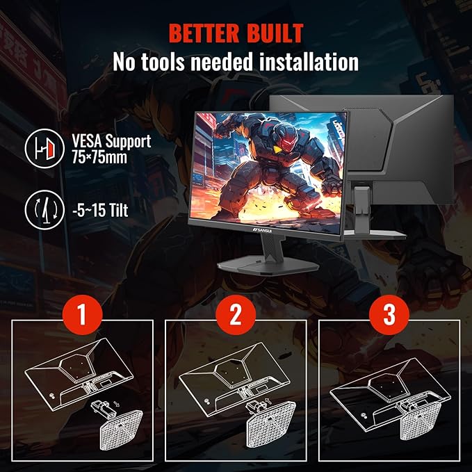 SANSUI 24 Inch Gaming Monitor 180Hz 1Ms FreeSync HDR 110% sRGB FHD 1080P Computer Monitor HDMI DP Ports Eye Care Frameless VESA Mount Cable Management (ES-G24F4L, HDMI Cable Included)