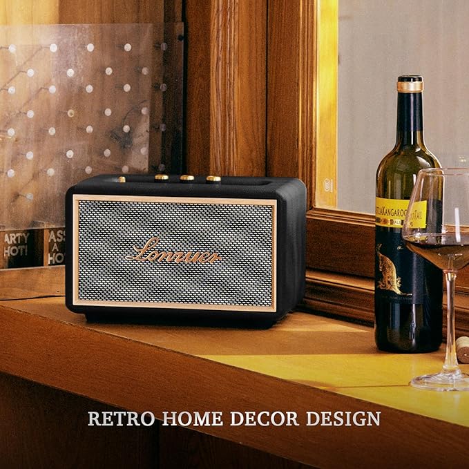 Retro Wooden Portable Wireless 10000mAh Battery Loud Bass Subwoofer TWS Bluetooth Speaker with AUX Input, SD Card Slot, USB Port for Outdoor Party (Black)