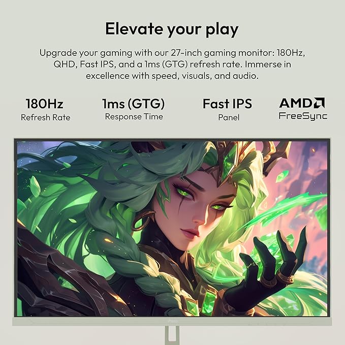 Pixio PX278 Wave Mint Green 27 inch 180Hz Refresh Rate QHD 1440p Resolution Fast IPS Panel 1ms GTG Response Time Green Gaming Monitor with Adaptive Sync